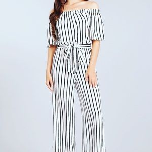 Striped jumpsuit with tie detail